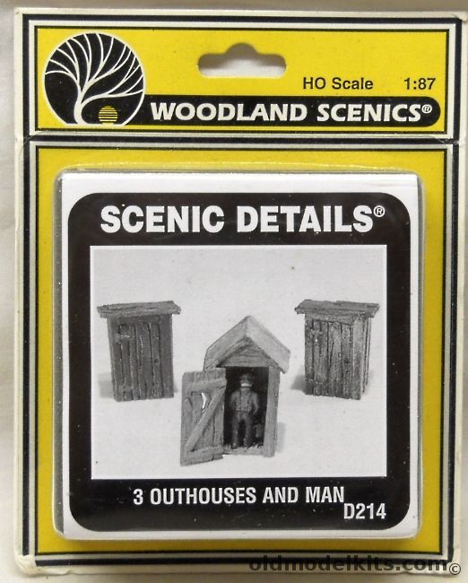 Woodland Scenics 1/87 Three Outhouses and Man - HO Scale, D214 plastic model kit
